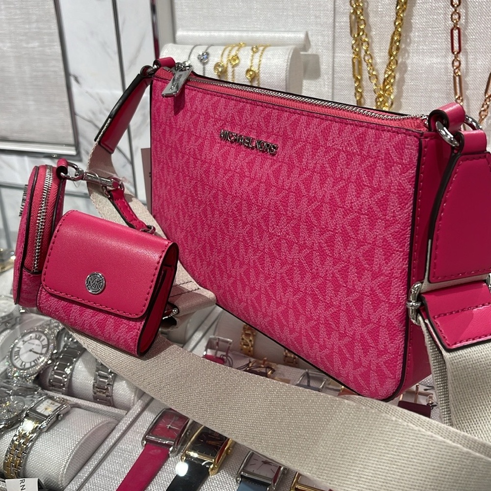 Michael Kors Jet Set Signature Logo Crossbody Bag with Case for Apple AirPods - Picture 16 of 16